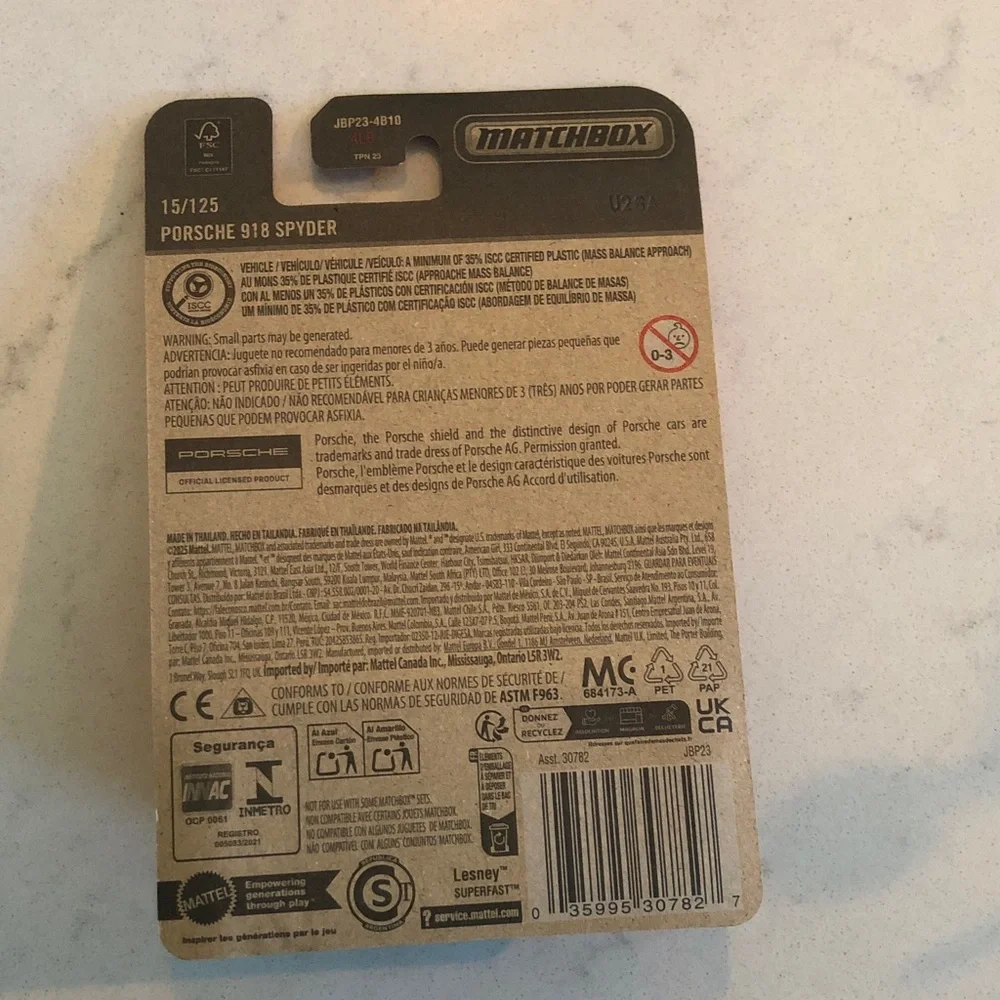 Mattel Matchbox Red Porsche 918 Spyder Toy Car